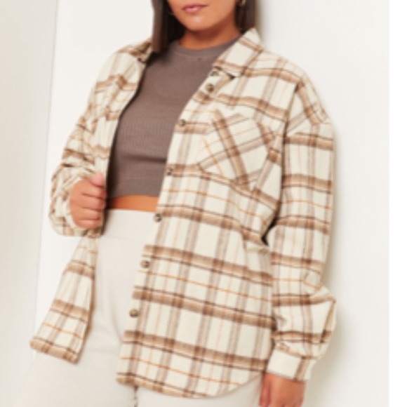 Ardene Like New Oversized Beige Plaid Button Shirt - Picture 9 of 14